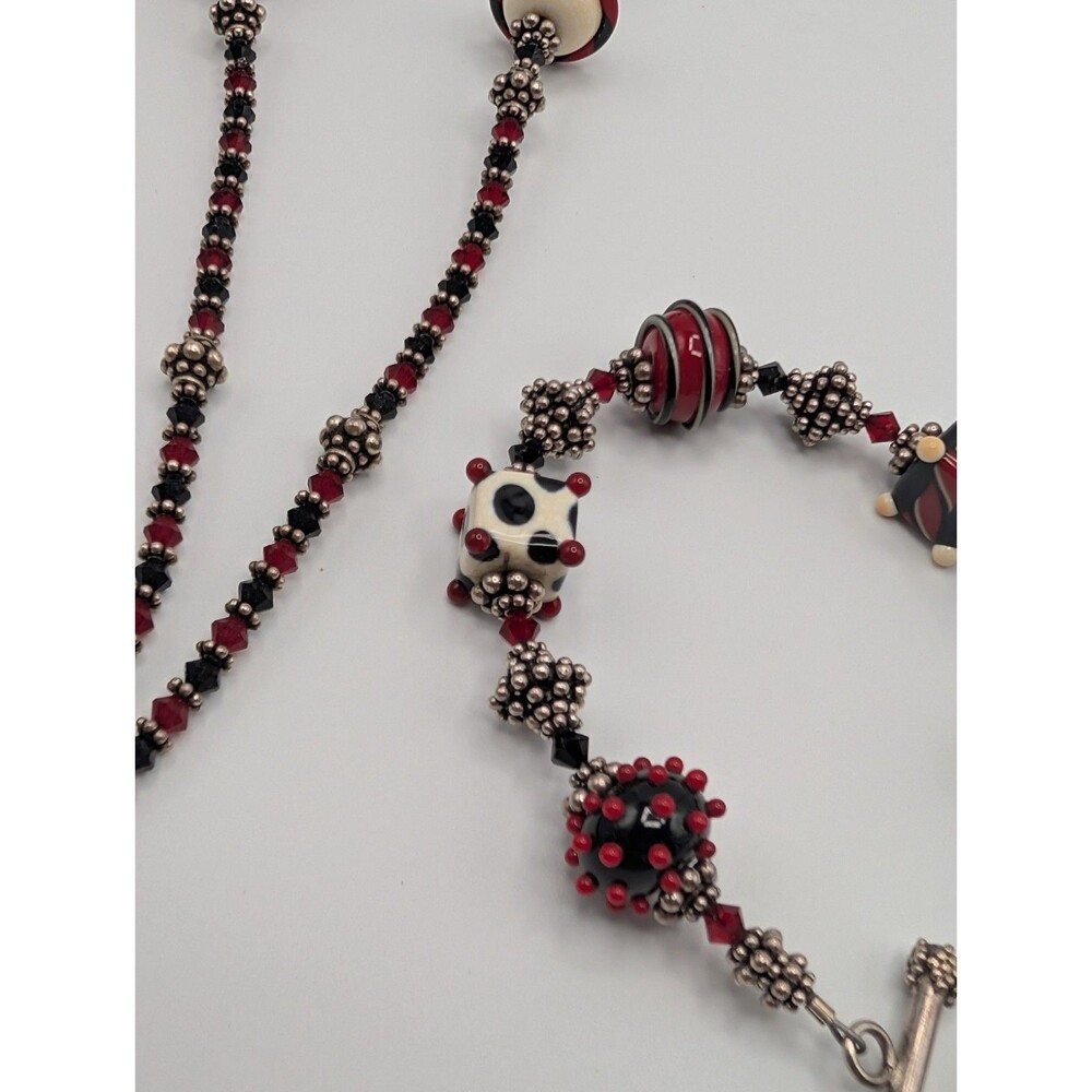 Vtg Artisan Lampwork Glass Crystal Beads 925 Sterling Bracelet Necklace Set Goth image 5